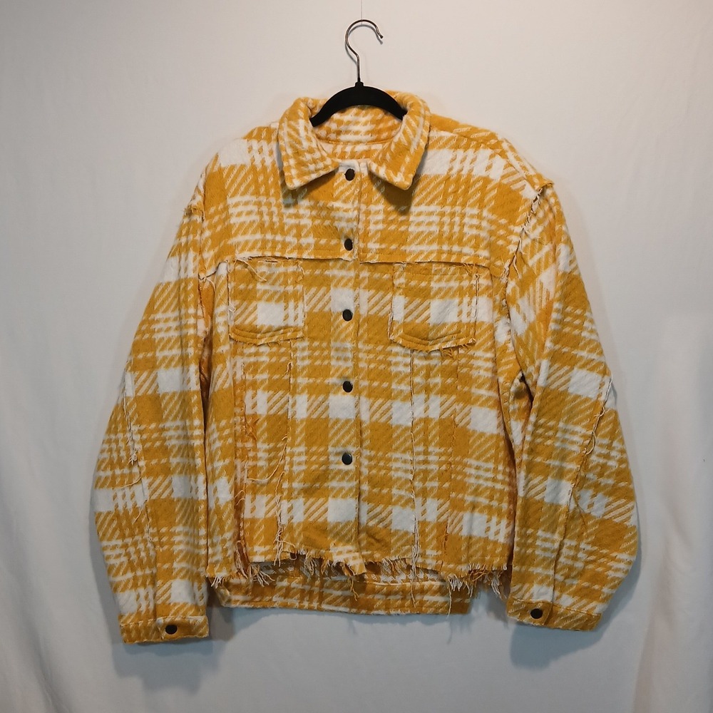 POL L Plaid Shacket Cottage Chic Soft Cozy Western Boho Beach Grunge Hipster